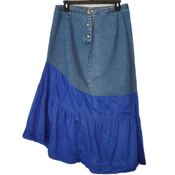 Eddie Bauer Dresses & Skirts - [23] EDDIE BAUER Rare 90's Vintage Blue Denim Cotton Asymmetrical Midi Skirt 12